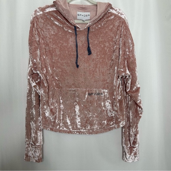 Spyder Tops - Spyder pink crushed velvet cropped hoodie